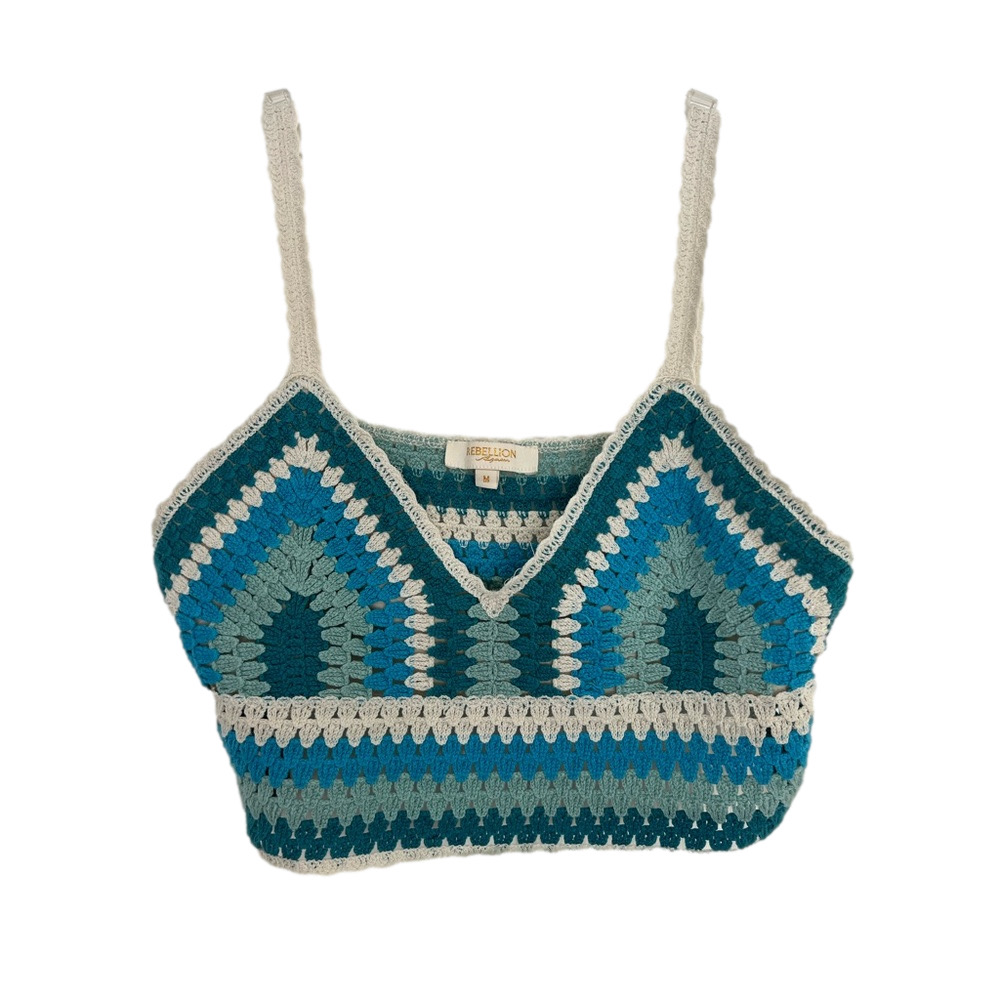Rebellion Again Blue and White Crochet Crop Top